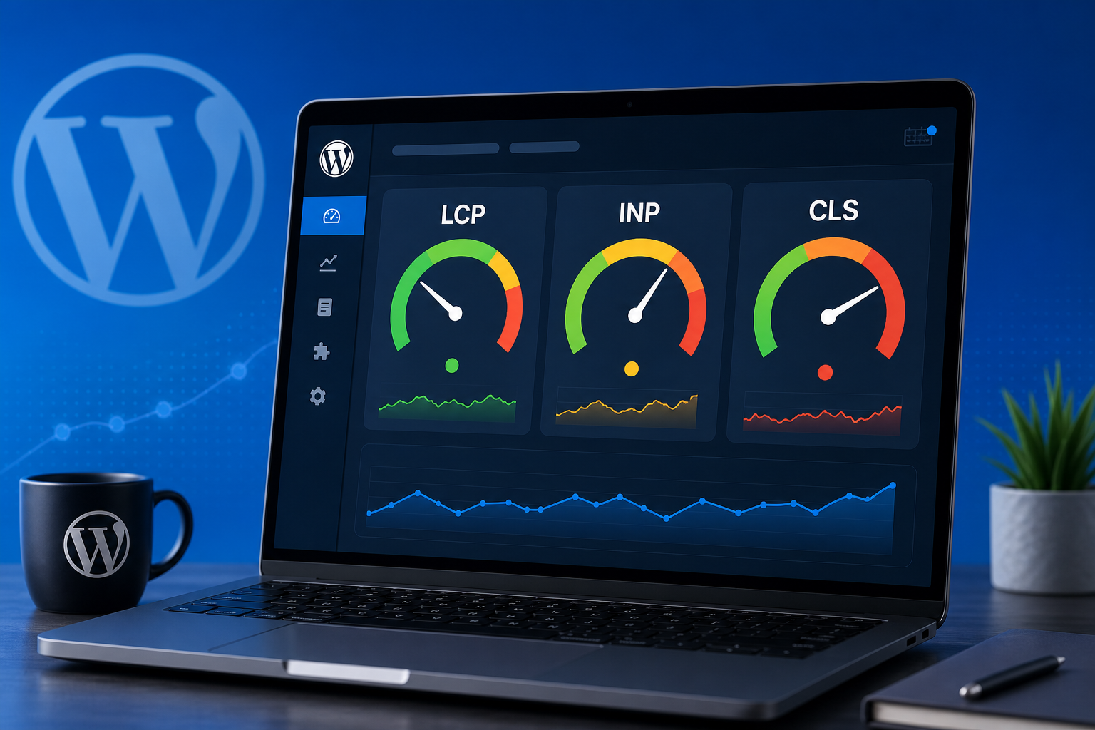 Core Web Vitals LCP INP CLS dashboard for WordPress