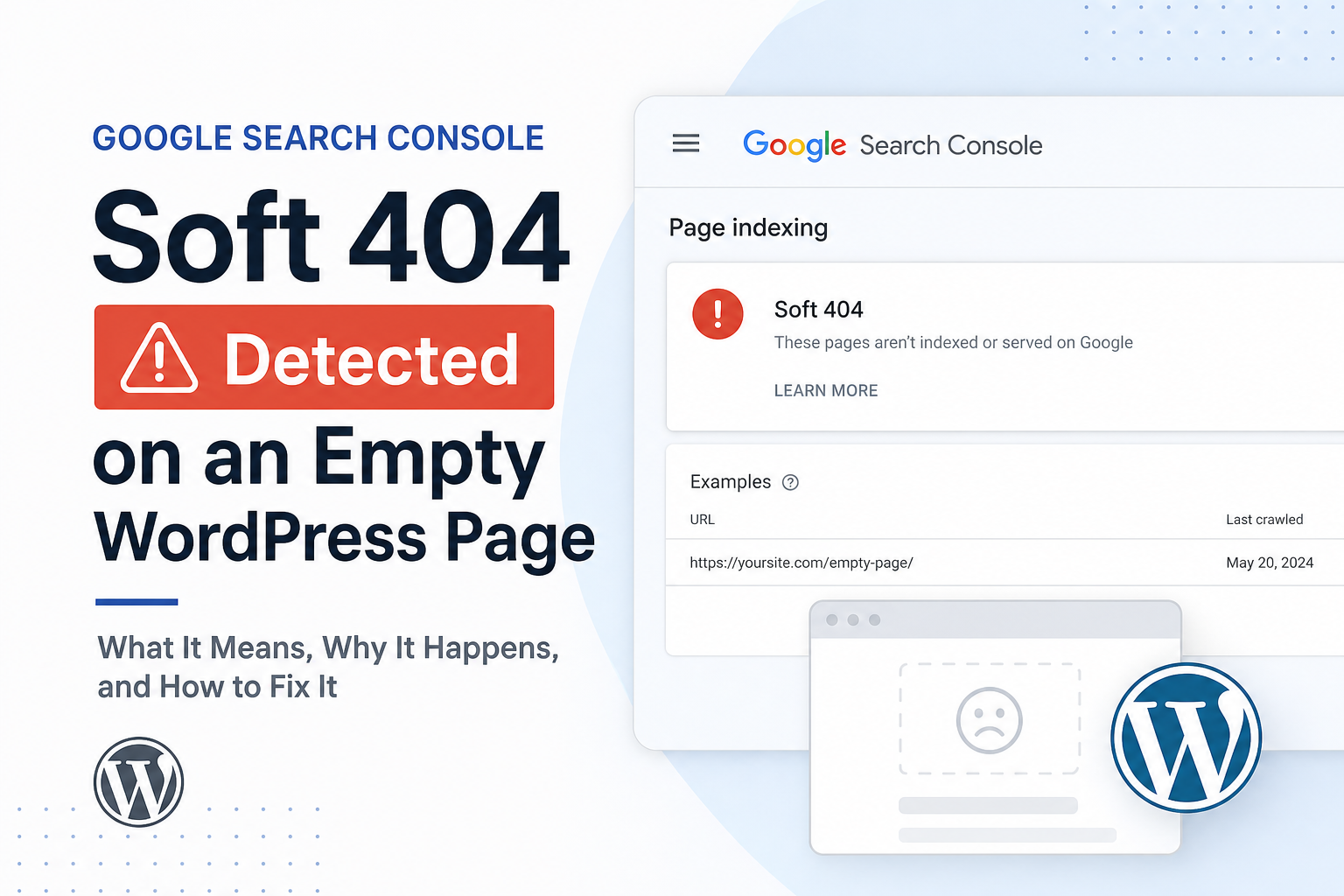 Google Search Console soft 404 report on WordPress URLs