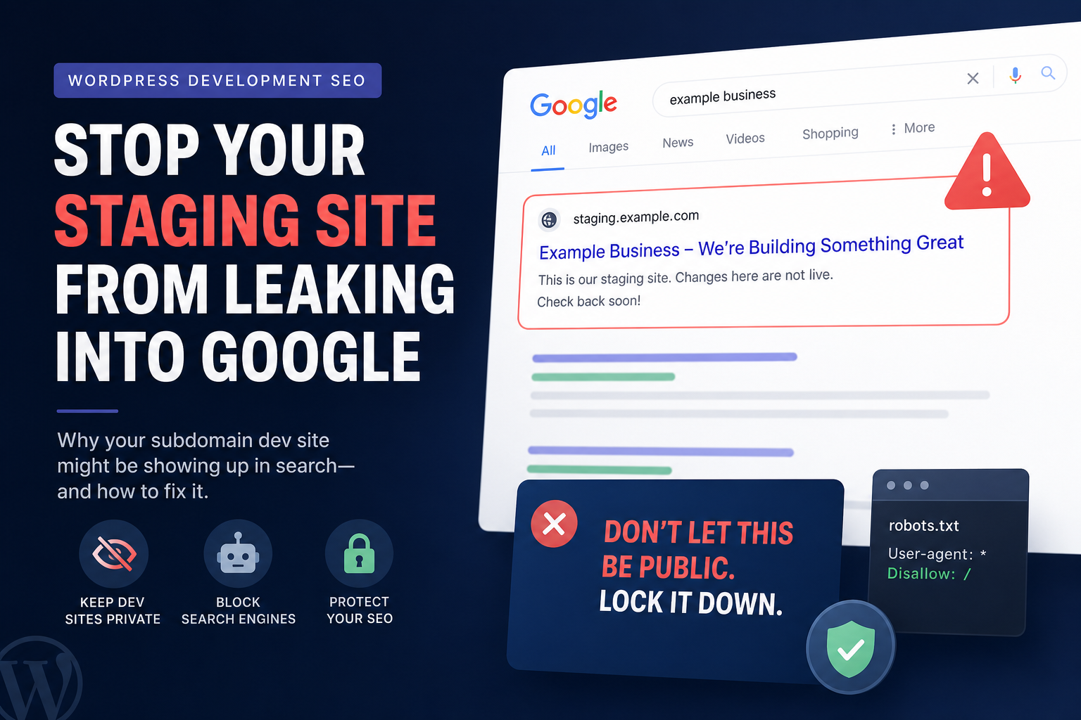 WordPress staging subdomain appearing in Google search results