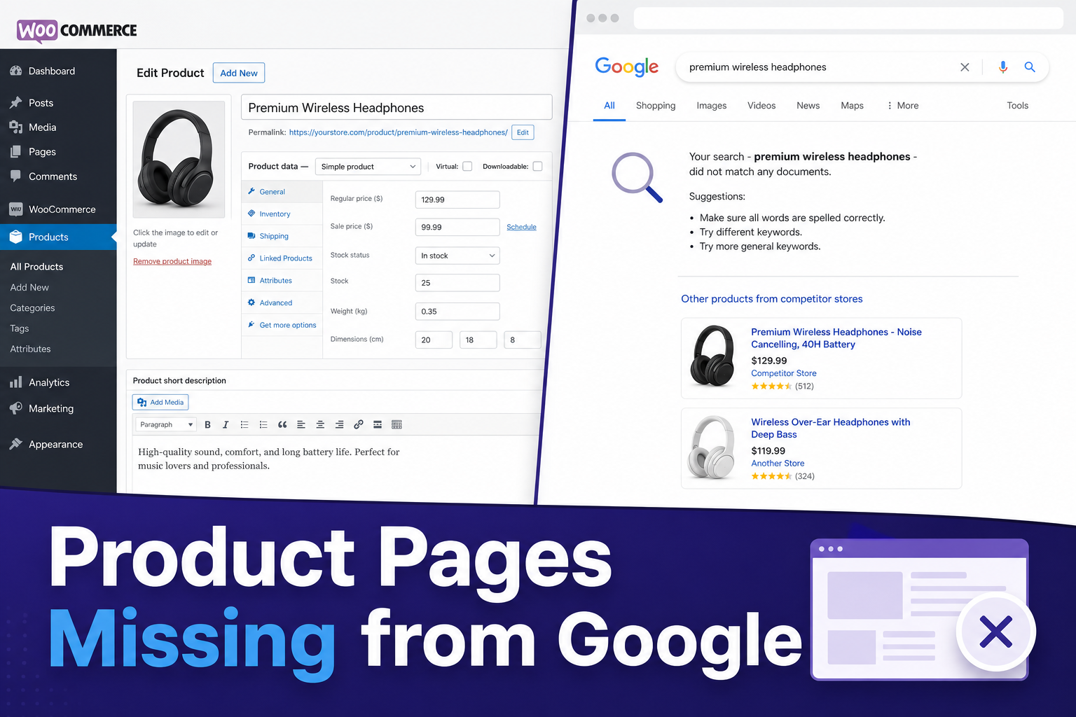 WooCommerce product page missing from Google search results