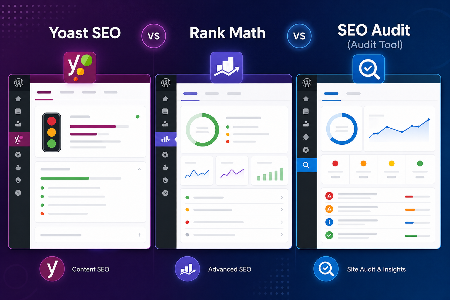 Comparison of WordPress SEO plugins and dedicated audit tools
