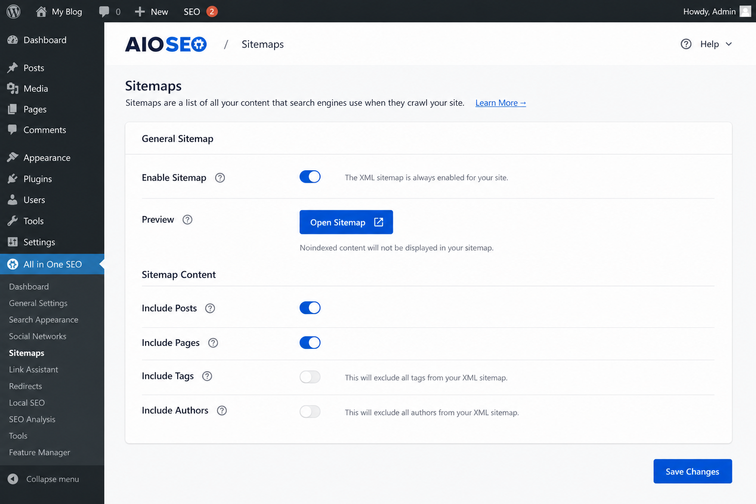 WordPress SEO plugin sitemap taxonomy exclusion settings